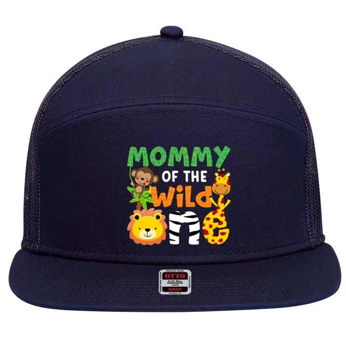 Mommy Of The Wild One Zoo Theme Bday Safari Jungle Animals 7 Panel Mesh Trucker Snapback Hat