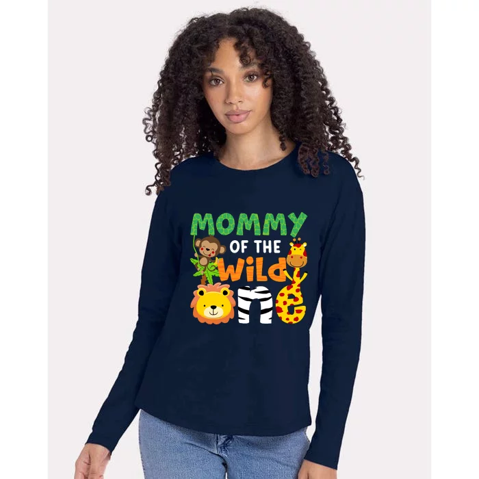 Mommy Of The Wild One Zoo Theme Bday Safari Jungle Animals Womens Cotton Relaxed Long Sleeve T-Shirt