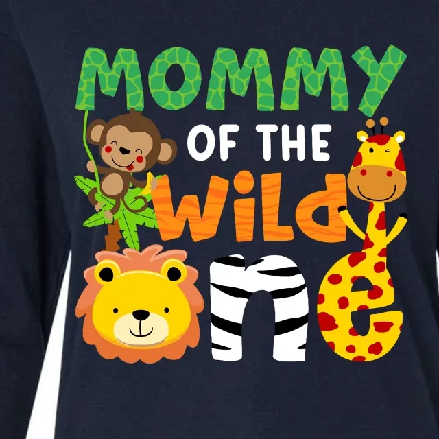 Mommy Of The Wild One Zoo Theme Bday Safari Jungle Animals Womens Cotton Relaxed Long Sleeve T-Shirt