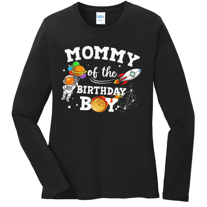 Mommy Of The Birthday Astronaut Space Theme Ladies Long Sleeve Shirt