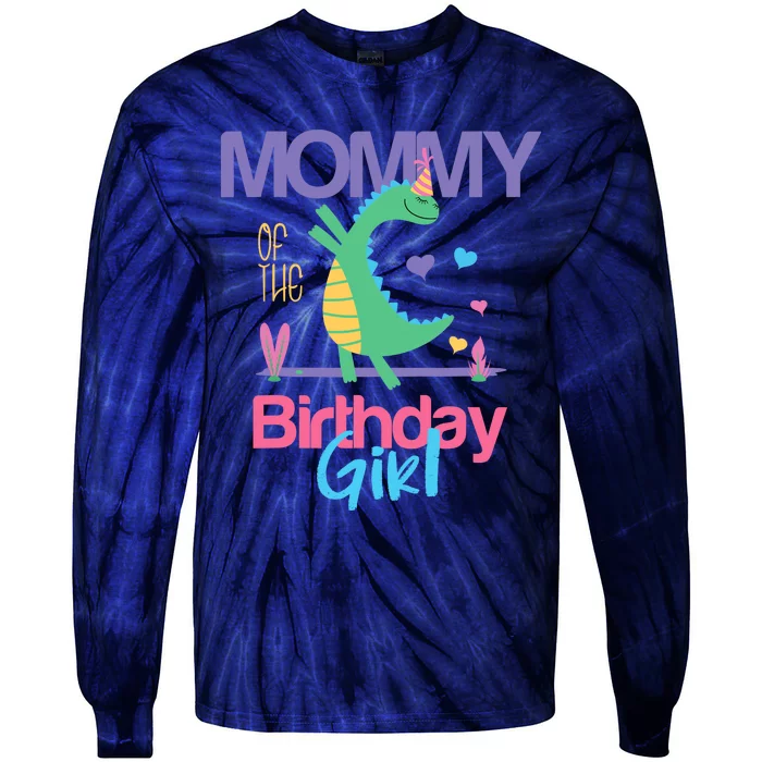 Mommy Of The Birthday Girl Dinosaur Theme Matching Family Tie-Dye Long Sleeve Shirt