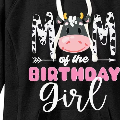 Mom Of The Birthday Cow Themed Cow Print Mother Mama Women's Fleece Hoodie