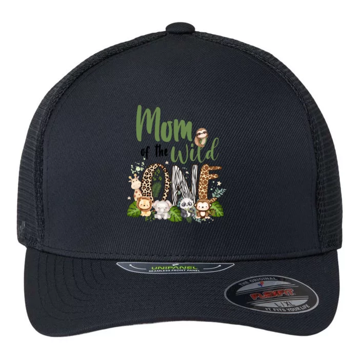 Mom Of The Wild One Zoo Birthday Safari Jungle Animal Flexfit Unipanel Trucker Cap