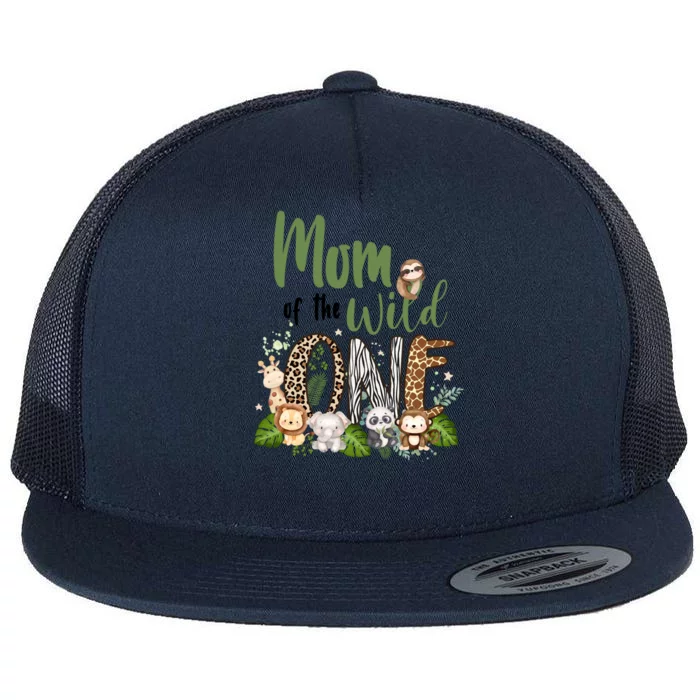 Mom Of The Wild One Zoo Birthday Safari Jungle Animal Flat Bill Trucker Hat