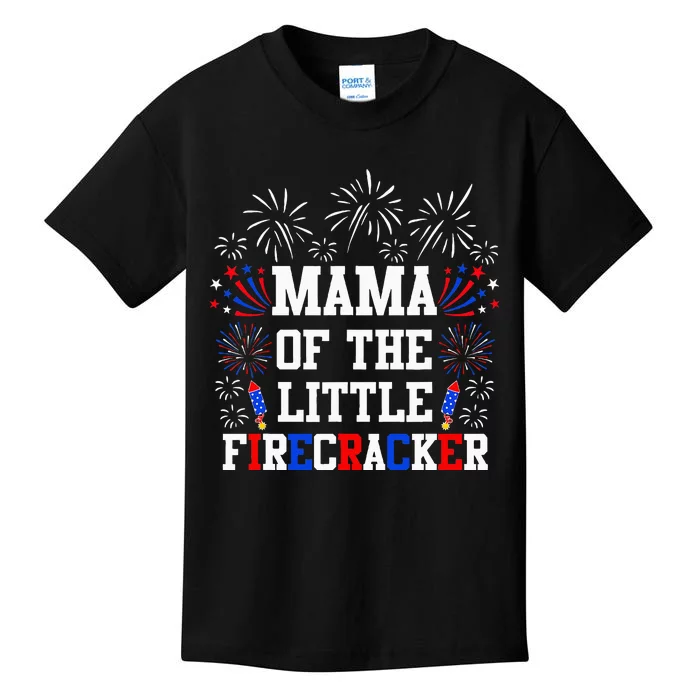 Mama Of The Little Firecracker 4th Of July Birthday Kids T-Shirt