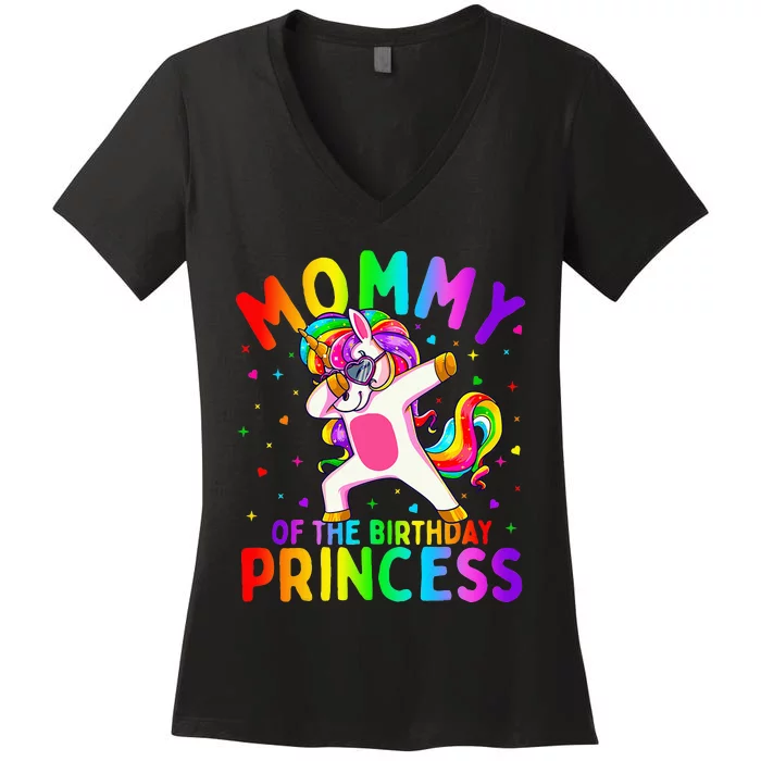 Mommy of the Birthday Princess Dabbing Unicorn Mom Women's V-Neck T-Shirt