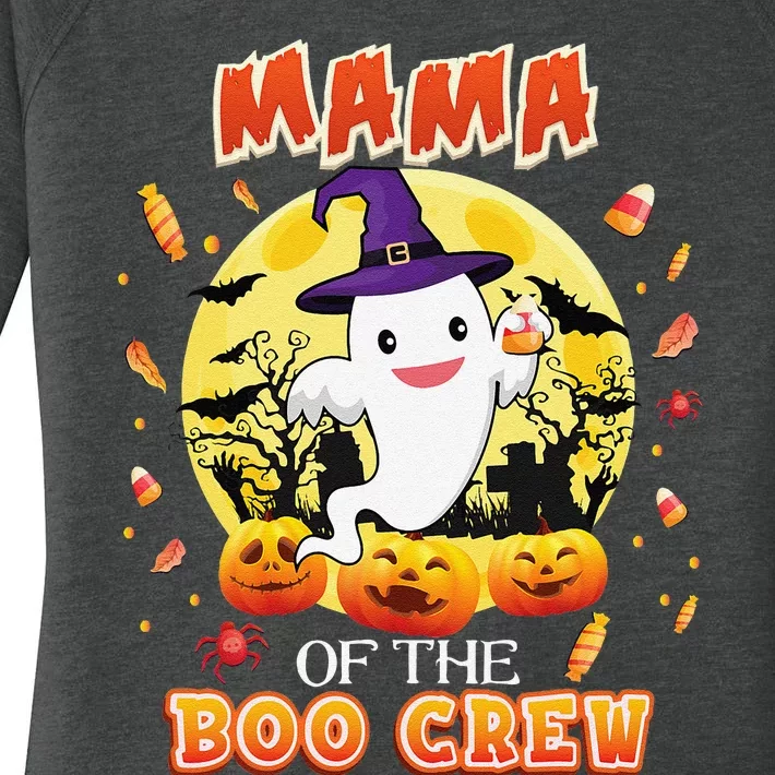 Mama Of The Boo Crew Halloween Cute Ghost Pumpkin Scary Women's Perfect Tri Tunic Long Sleeve Shirt