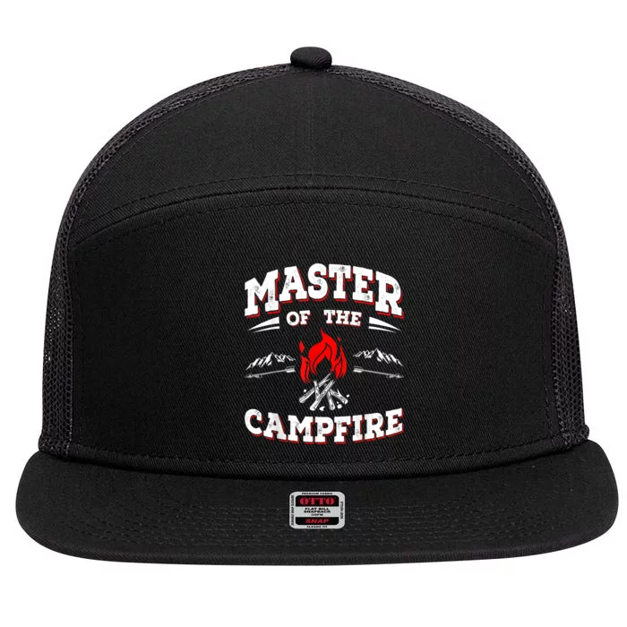 Master Of The Campfire Funny Camping Gift For Campers 7 Panel Mesh Trucker Snapback Hat