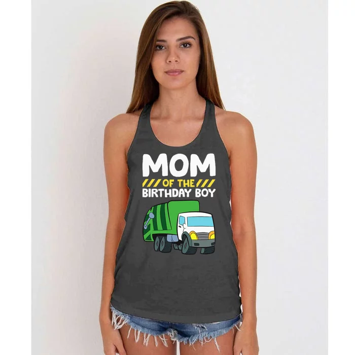 Mom Of The Birthday Boy Garbage Truck Birthday Party Women's Knotted Racerback Tank