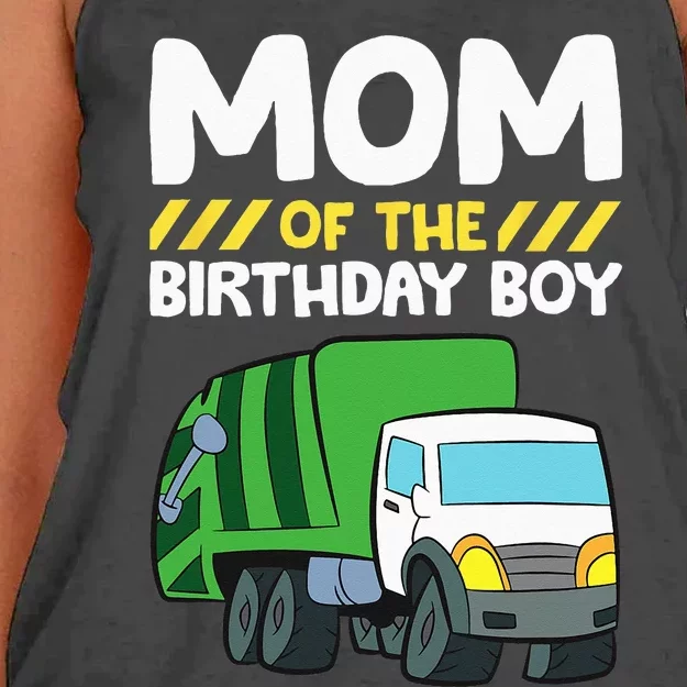 Mom Of The Birthday Boy Garbage Truck Birthday Party Women's Knotted Racerback Tank