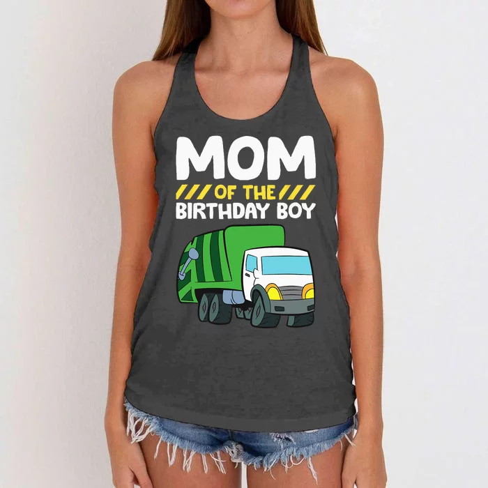 Mom Of The Birthday Boy Garbage Truck Birthday Party Women's Knotted Racerback Tank