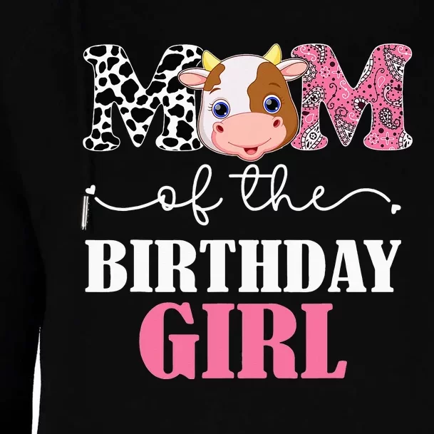 Mom of The Birthday Farm Cow Mommy Mama 1st Womens Funnel Neck Pullover Hood