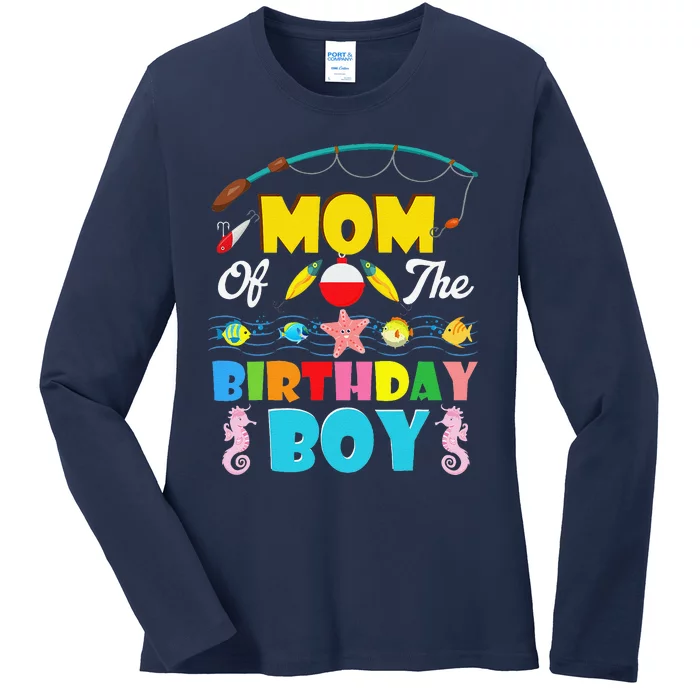 Mom Of The Birthday Boy O Fish Ally One Birthday Outfit Ladies Long Sleeve Shirt