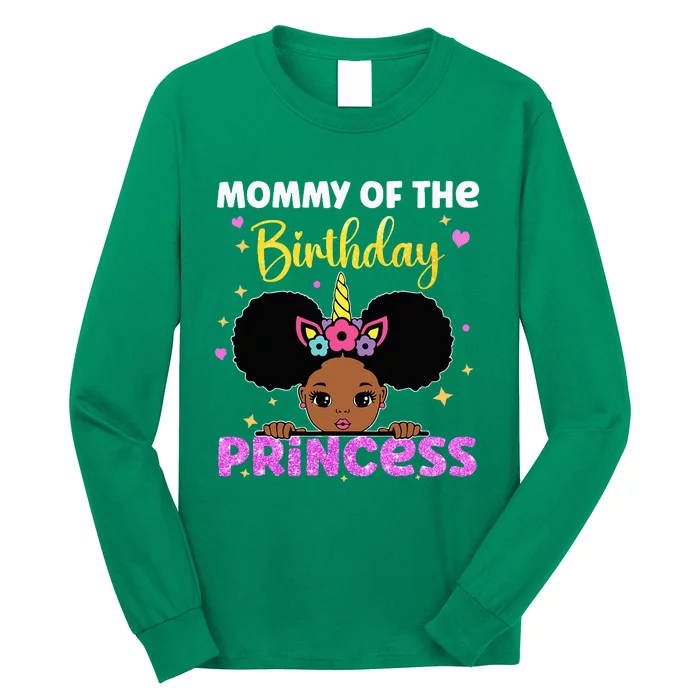 Mommy Of The Birthday Princess Melanin Afro Unicorn Cute Long Sleeve Shirt