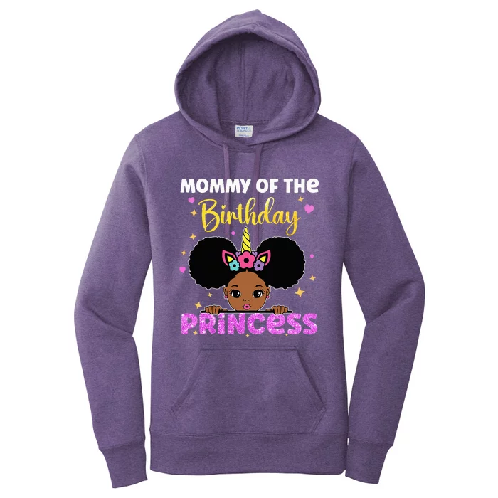 Mommy Of The Birthday Princess Melanin Afro Unicorn Cute Women's Pullover Hoodie