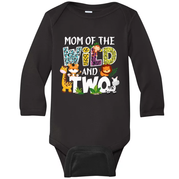 Mom Of The Wild and Two Zoo Safari Jungle Birthday Baby Long Sleeve Bodysuit