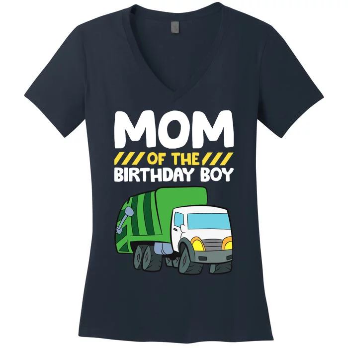 Mom Of The Birthday Boy Garbage Truck Birthday Party Women's V-Neck T-Shirt