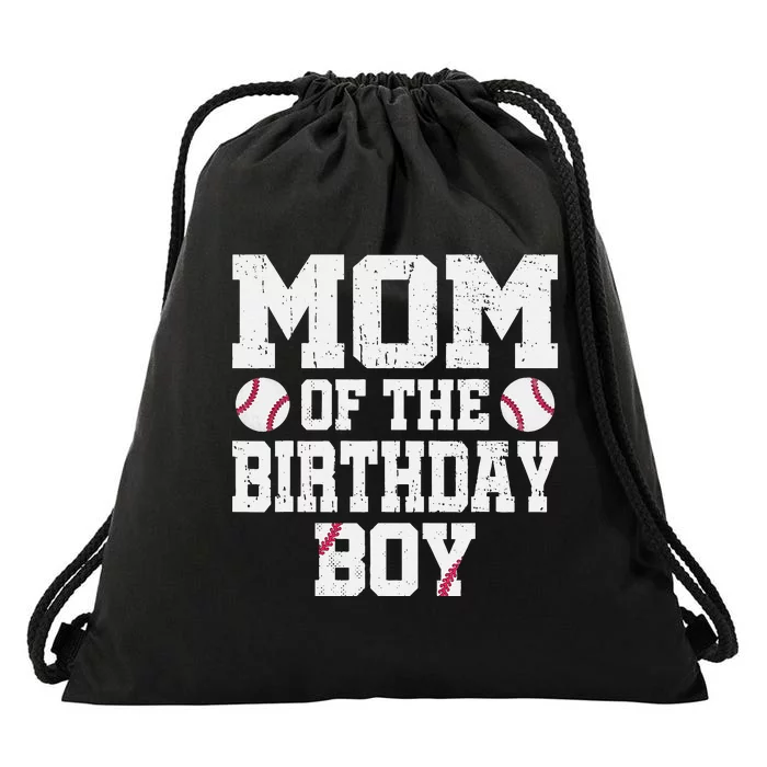 Mom Of The Birthday Boy Baseball Jersey Vintage Retro Drawstring Bag