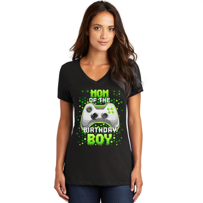 Mom of the Birthday Matching Video Gamer Birthday Party Women's V-Neck T-Shirt