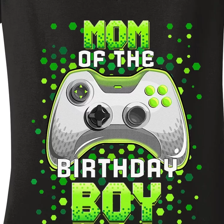 Mom of the Birthday Matching Video Gamer Birthday Party Women's V-Neck T-Shirt