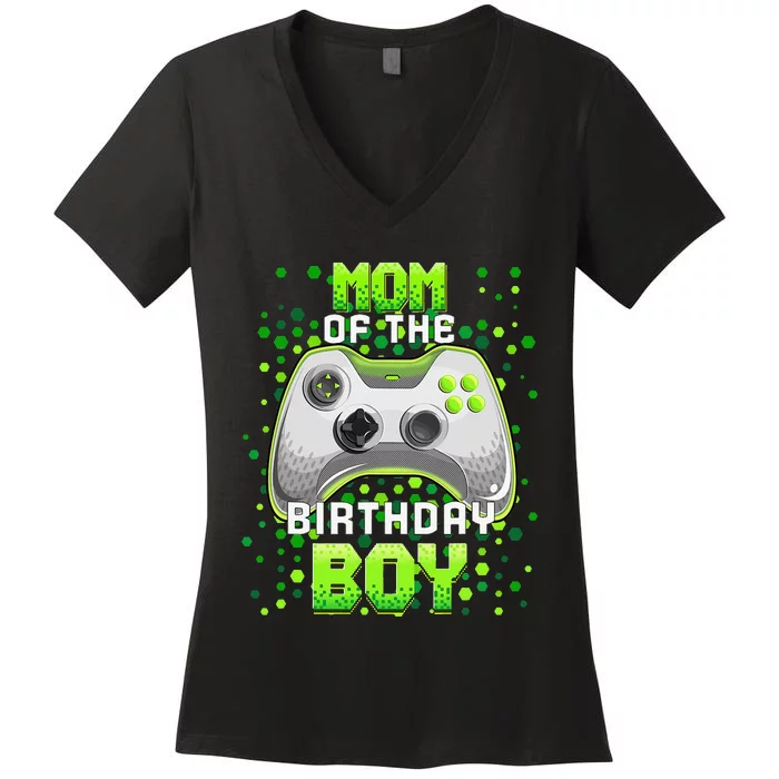 Mom of the Birthday Matching Video Gamer Birthday Party Women's V-Neck T-Shirt