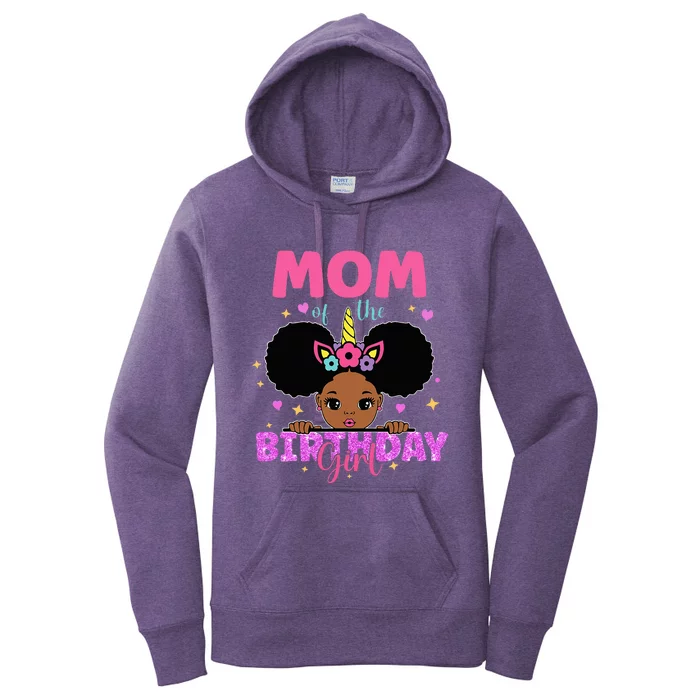 Mom Of The Birthday Girl Melanin Afro Unicorn Princess Women's Pullover Hoodie