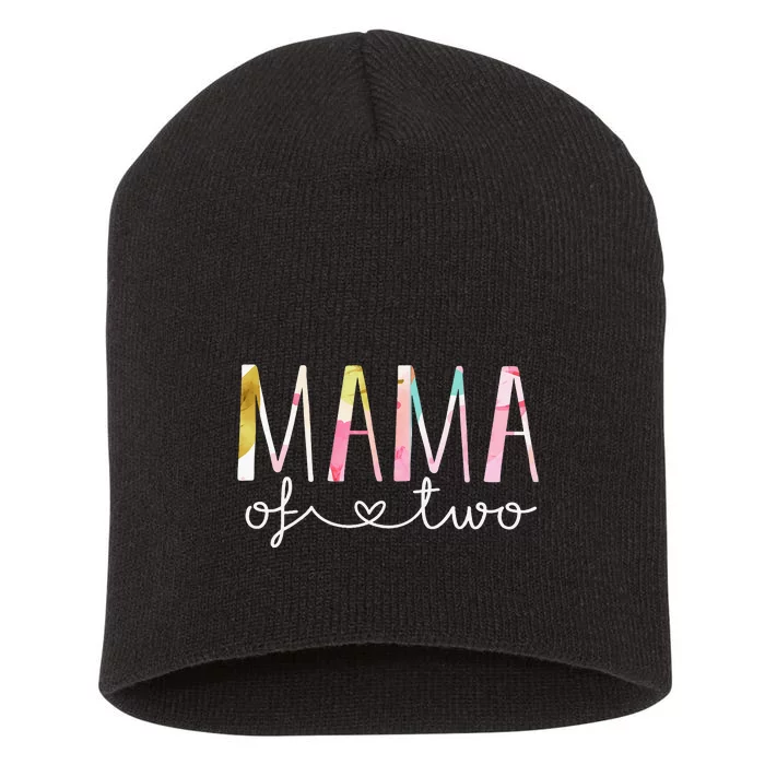 Mama Of Two Cute Floral Design Twin Mom Mother Of 2 Short Acrylic Beanie