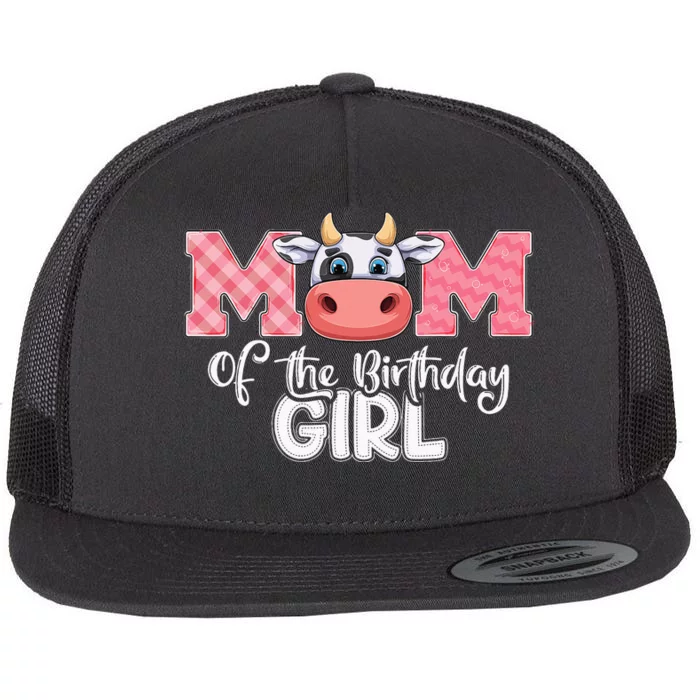 Mom of The Birthday Cow Family Cow Farm Matching Flat Bill Trucker Hat