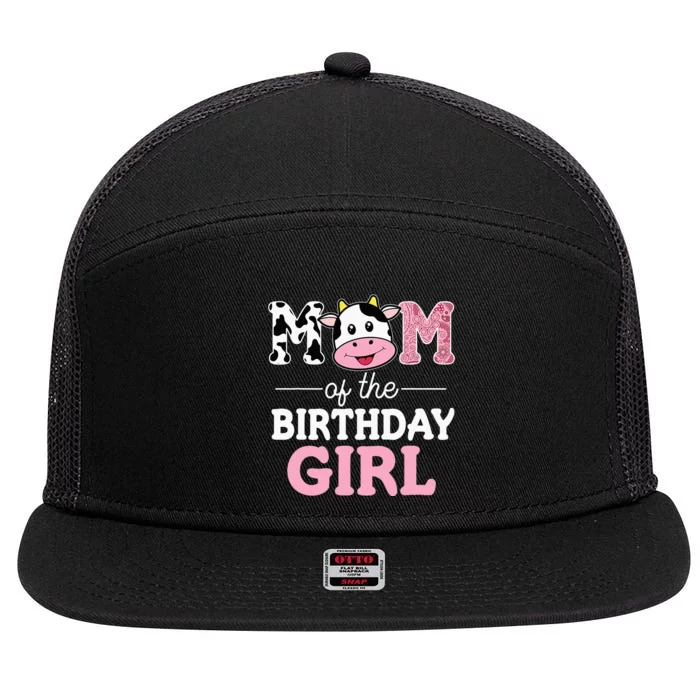 Mom of The Birthday Farm Cow Mommy Mama 1st 7 Panel Mesh Trucker Snapback Hat