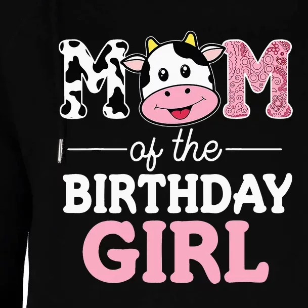 Mom of The Birthday Farm Cow Mommy Mama 1st Womens Funnel Neck Pullover Hood