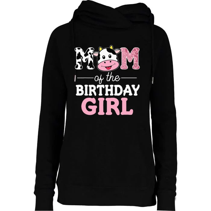 Mom of The Birthday Farm Cow Mommy Mama 1st Womens Funnel Neck Pullover Hood