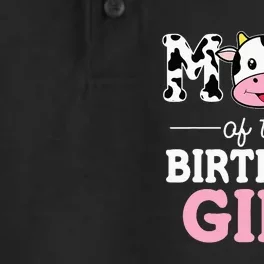 Mom of The Birthday Farm Cow Mommy Mama 1st Dry Zone Grid Performance Polo