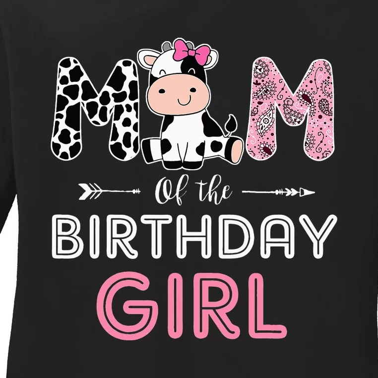 Mom of The Birthday Farm Cow Mommy Family Matching Ladies Long Sleeve Shirt