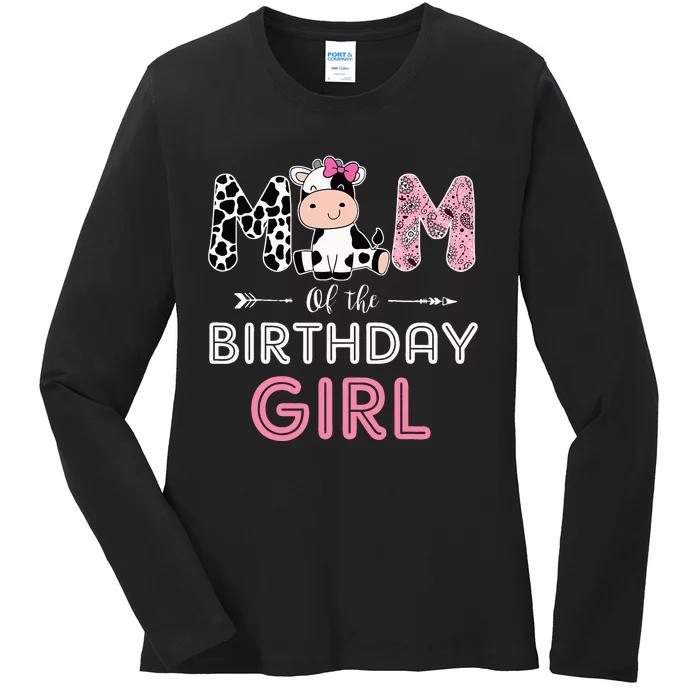 Mom of The Birthday Farm Cow Mommy Family Matching Ladies Long Sleeve Shirt