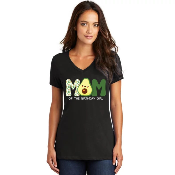 Mom Of The Birthday For Girl Avocado Mom Theme Birthday Women's V-Neck T-Shirt