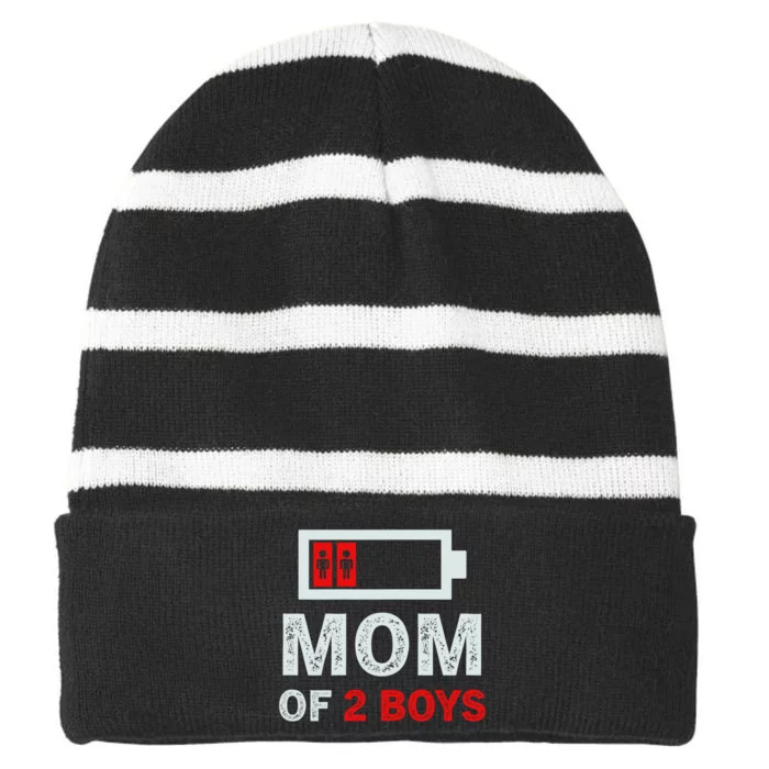 Mom Of Two Boyss From Son Funny Mom 2 Boyss Striped Beanie with Solid Band