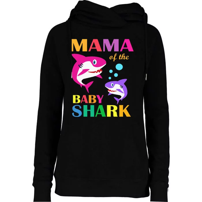 Mama Of The Baby Birthday Shark Mama Shark Mother's Day Womens Funnel Neck Pullover Hood