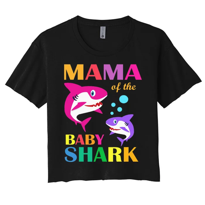 Mama Of The Baby Birthday Shark Mama Shark Mother's Day Women's Crop Top Tee