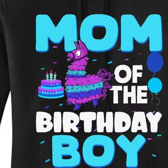 Mom Of The Birthday Boy Llama Mom And Dad Family Party Women's Pullover Hoodie