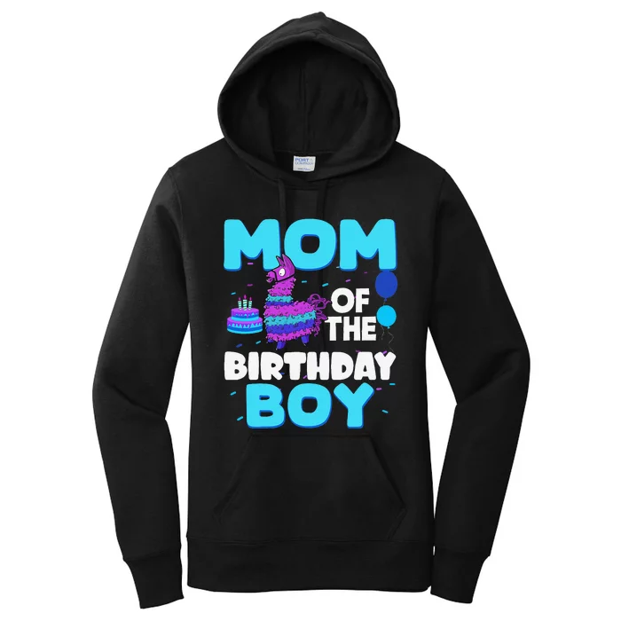 Mom Of The Birthday Boy Llama Mom And Dad Family Party Women's Pullover Hoodie