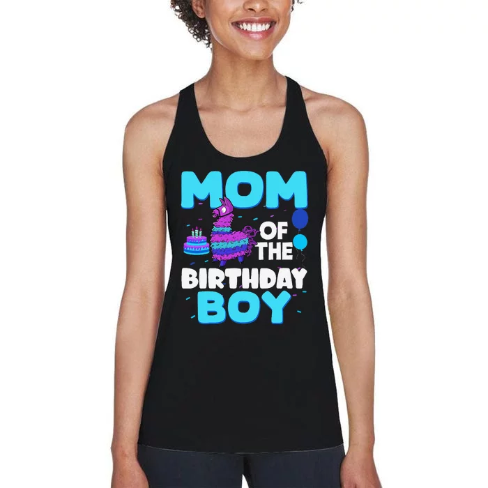 Mom Of The Birthday Boy Llama Mom And Dad Family Party Women's Racerback Tank