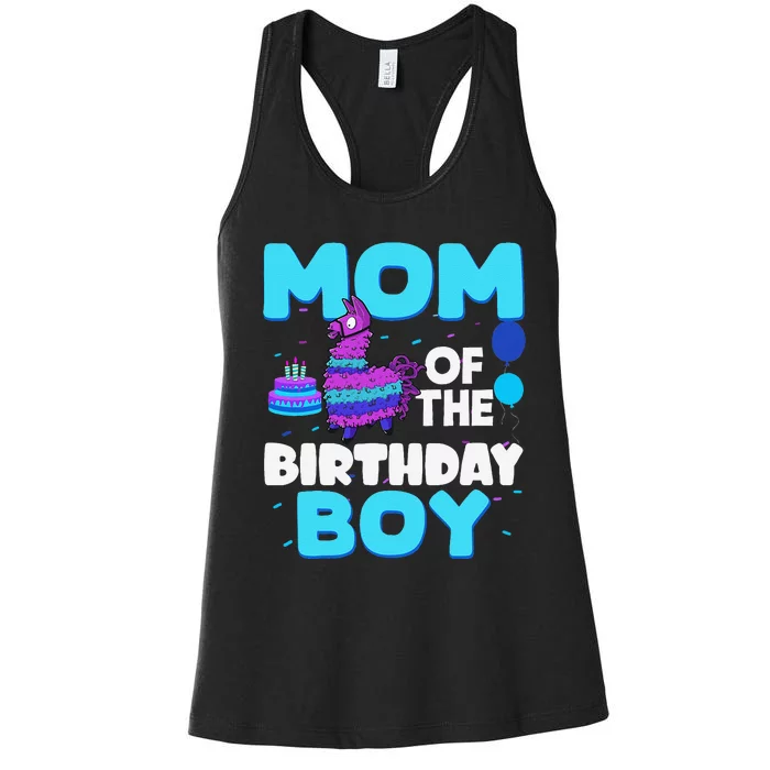 Mom Of The Birthday Boy Llama Mom And Dad Family Party Women's Racerback Tank