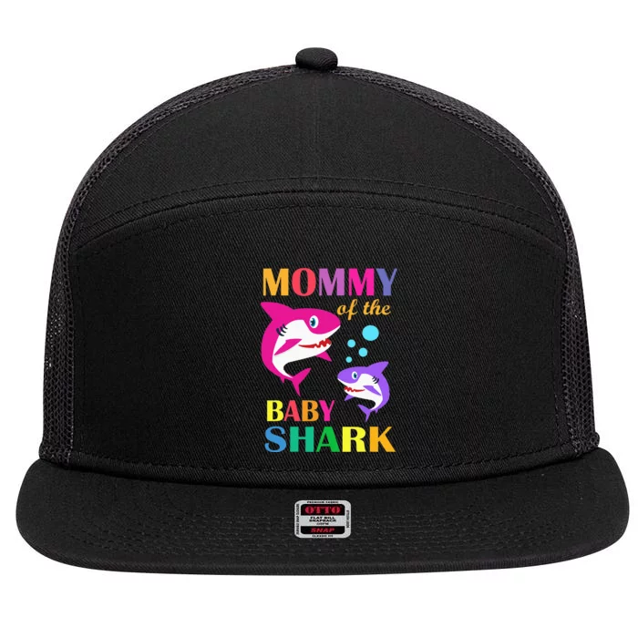 Mommy Of The Baby Birthday Shark Mommy Shark Mother's Day 7 Panel Mesh Trucker Snapback Hat