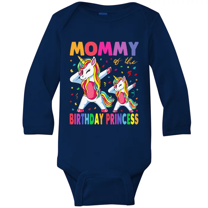 Mommy Of The Birthday Princess Girl Dabbing Unicorn Mom Baby Long Sleeve Bodysuit