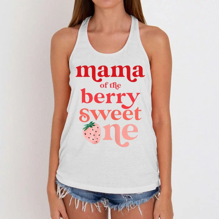 Mama Of The Berry Sweet One Strawberry First Birthday 1st Women's Knotted Racerback Tank