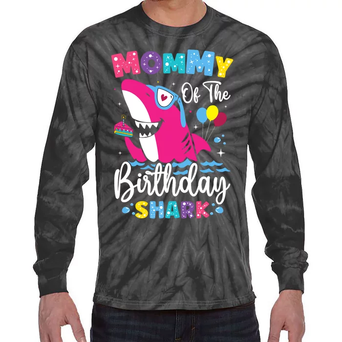 Mommy Of The Shark Birthday Mom Matching Family Tie-Dye Long Sleeve Shirt