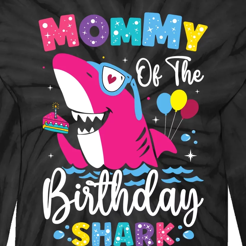 Mommy Of The Shark Birthday Mom Matching Family Tie-Dye Long Sleeve Shirt