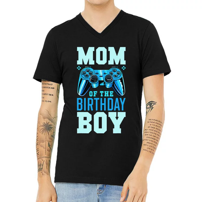 Mom of the Birthday Video Gamer Birthday Party V-Neck T-Shirt