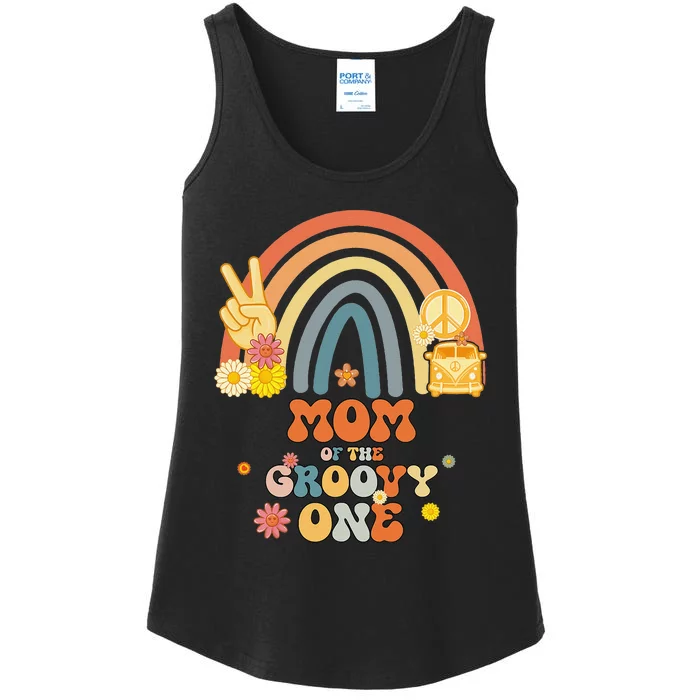 Mom of the Groovy One Rainbow Boho Birthday Ladies Essential Tank