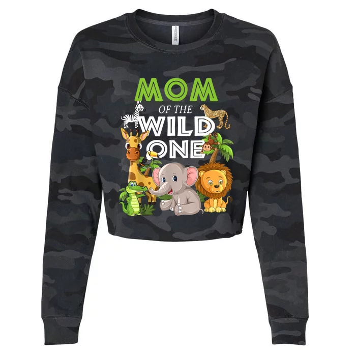 Mom Of The Wild One Zoo Birthday Safari Jungle Animal Cropped Pullover Crew